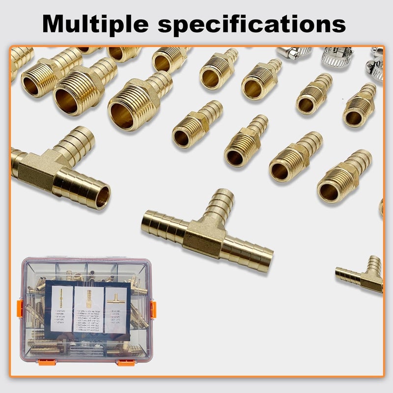 Rolfutool 69 pcs Brass Hose Barb Fittings Assortment Kits 1/8" 3/16" 1/4" 5/16" 3/8" 1/2" Barb Splicer & Ba - Image 5